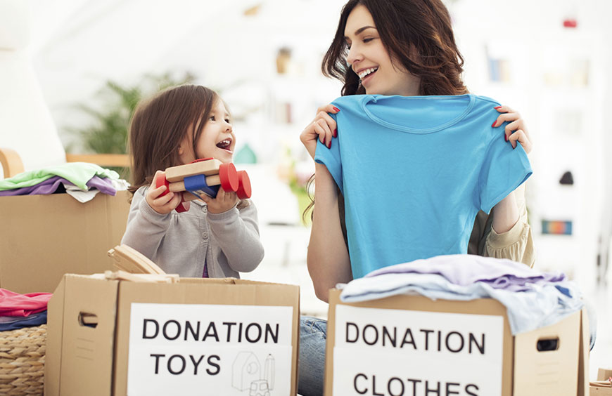 donation-boxes-with-woman,-girl-volunteers
